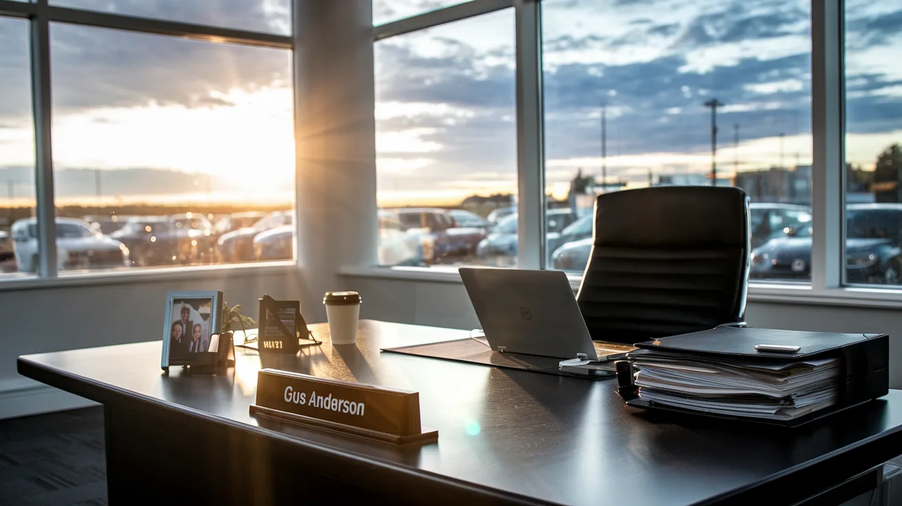Car salesperson's desk at dawn, showing the human side of automotive sales