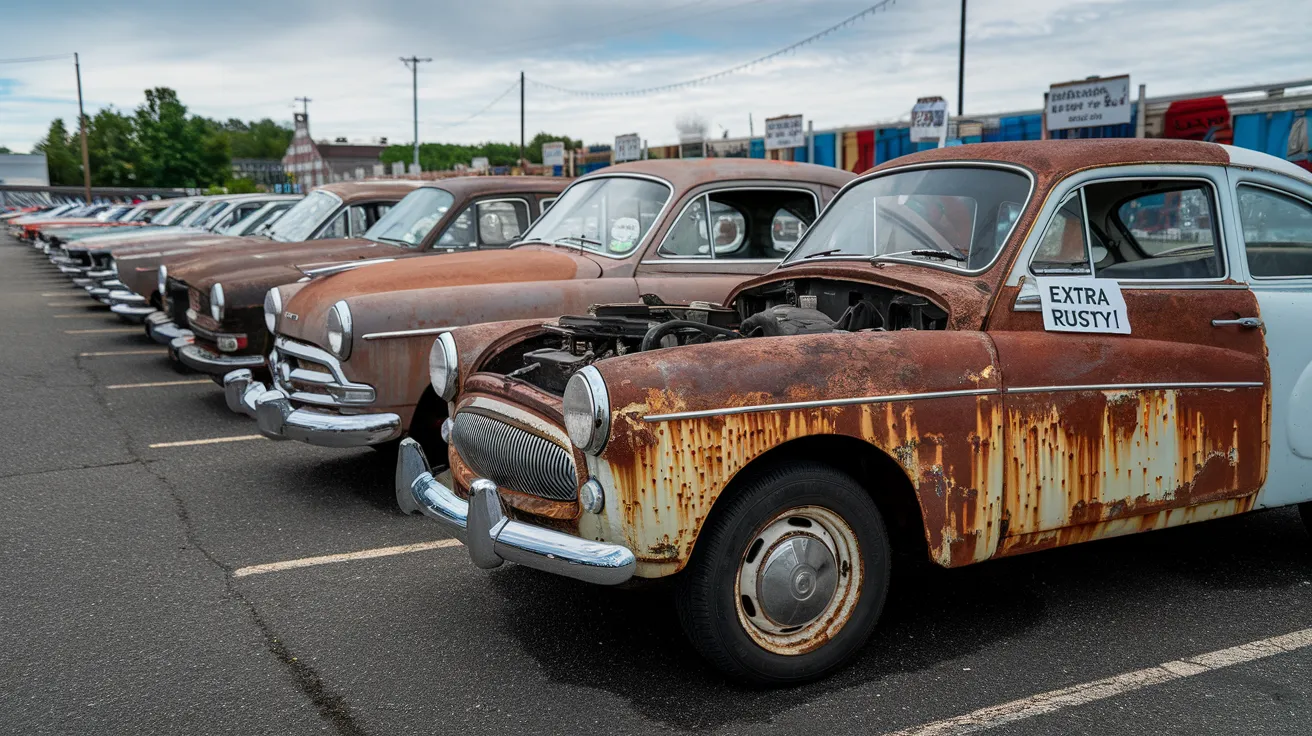 Severe frame rust damage on used car from salt-heavy region.