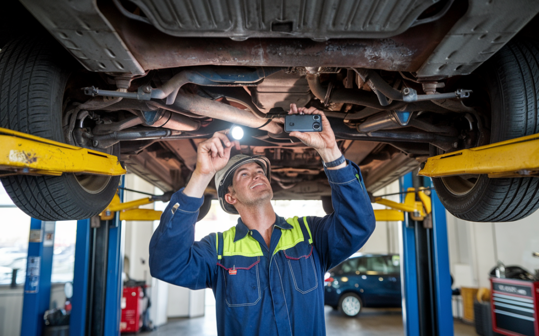 Mechanic performing pre-purchase inspection on used car in Spokane