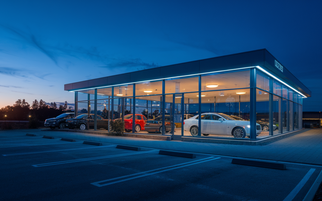 Professional twilight photograph of a Spokane used car dealership lot with available spaces - challenging the 'no availability' sales tactic