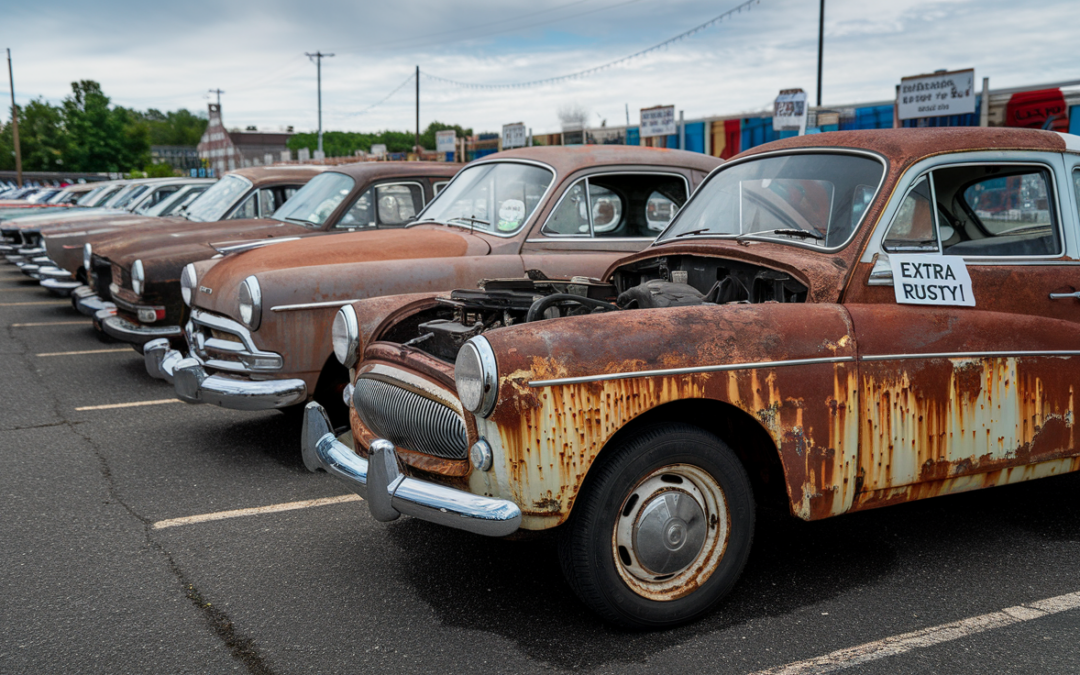 Severe frame rust damage on used car from salt-heavy region.